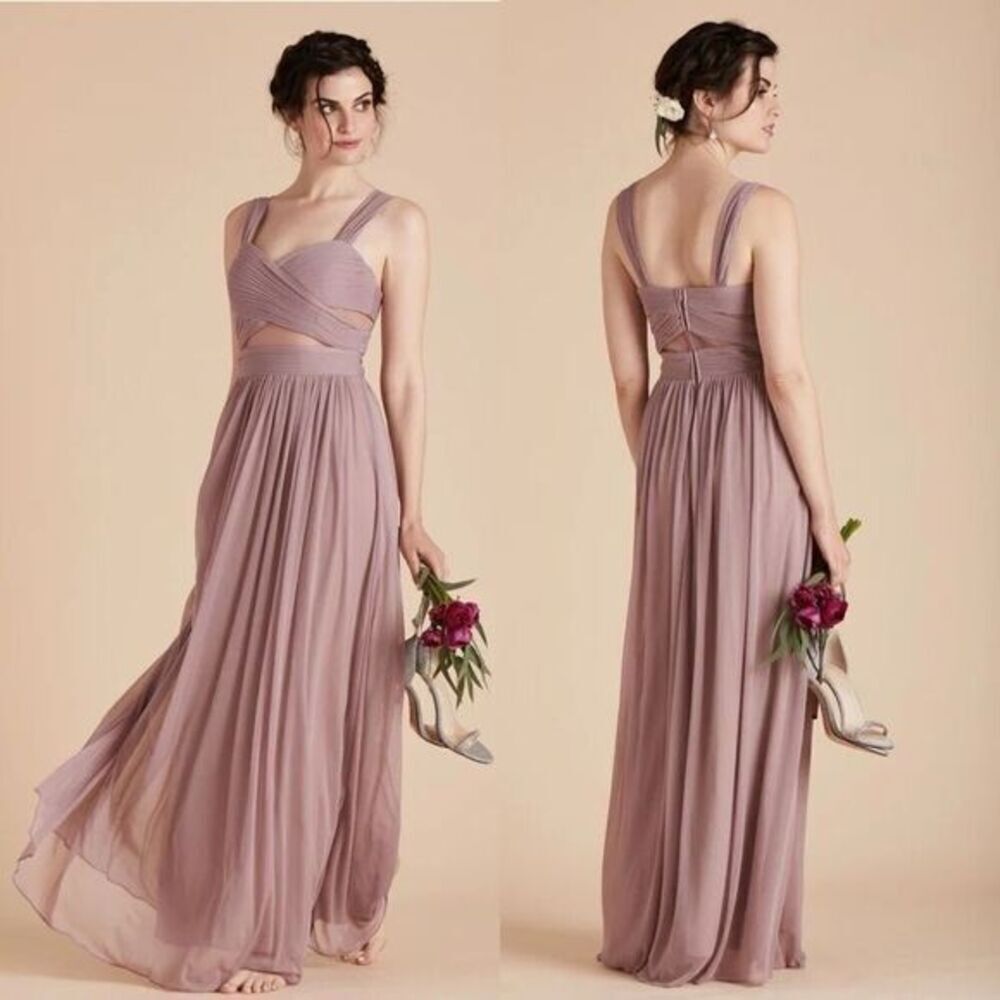 NEW Birdy Grey Elsye Bridesmaid Long Maxi Dress in Mauve Pink Small Mesh Flowy